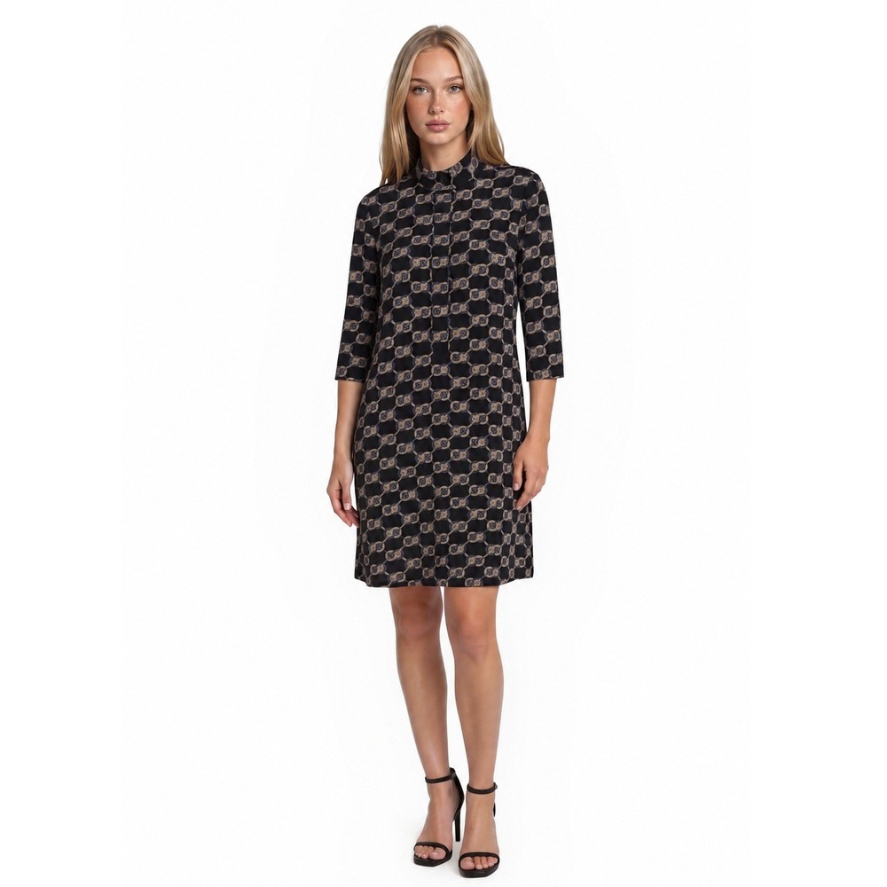 J.McLaughlin Shift Dress Women's Size Large Navy Geometric Chain Link Mock Neck